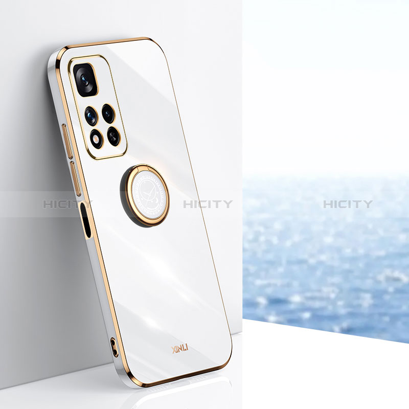 Custodia Silicone Ultra Sottile Morbida Cover con Magnetico Anello Supporto XL1 per Xiaomi Redmi Note 11 Pro+ Plus 5G Bianco