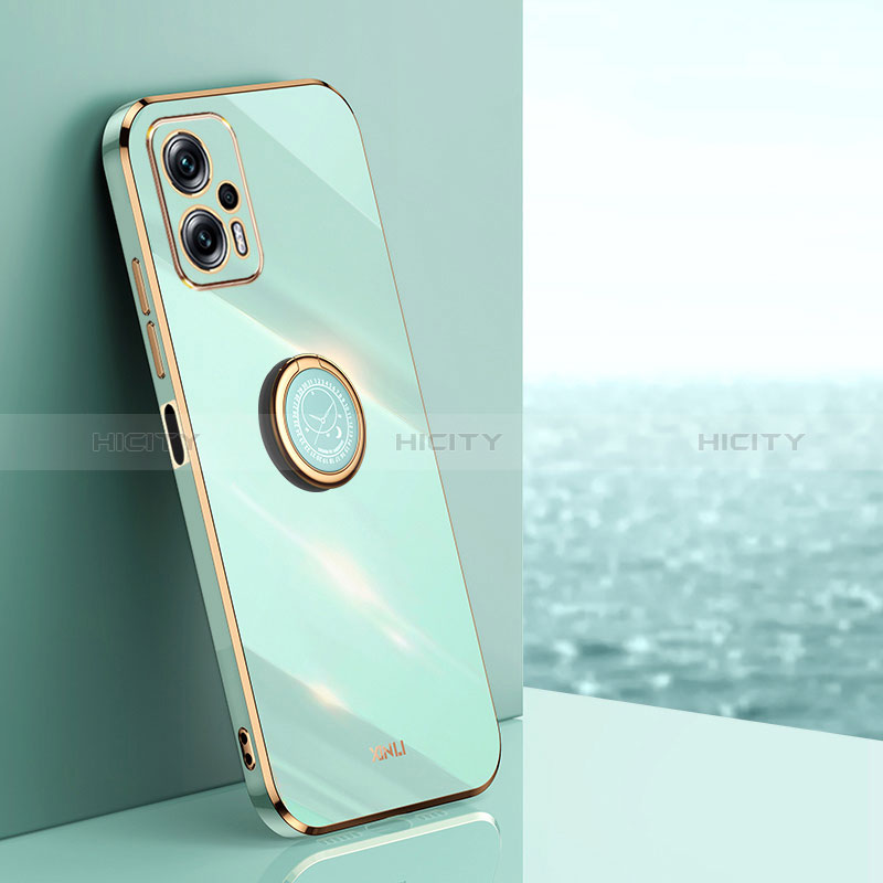 Custodia Silicone Ultra Sottile Morbida Cover con Magnetico Anello Supporto XL1 per Xiaomi Redmi Note 11T Pro 5G Verde