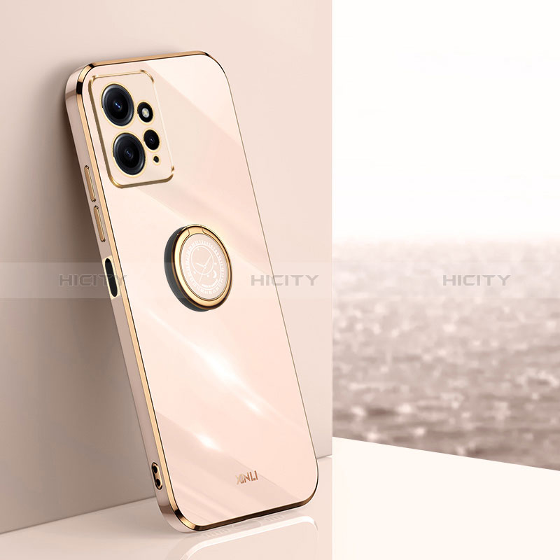 Custodia Silicone Ultra Sottile Morbida Cover con Magnetico Anello Supporto XL1 per Xiaomi Redmi Note 12 4G Oro Rosa