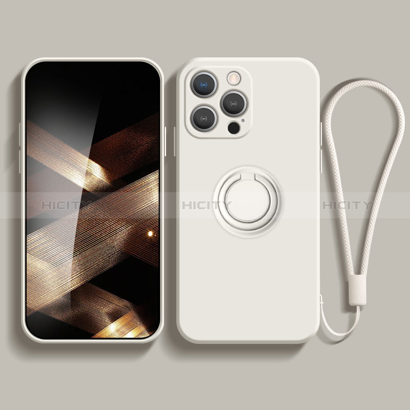 Custodia Silicone Ultra Sottile Morbida Cover con Magnetico Anello Supporto YK1 per Apple iPhone 13 Pro Max Bianco