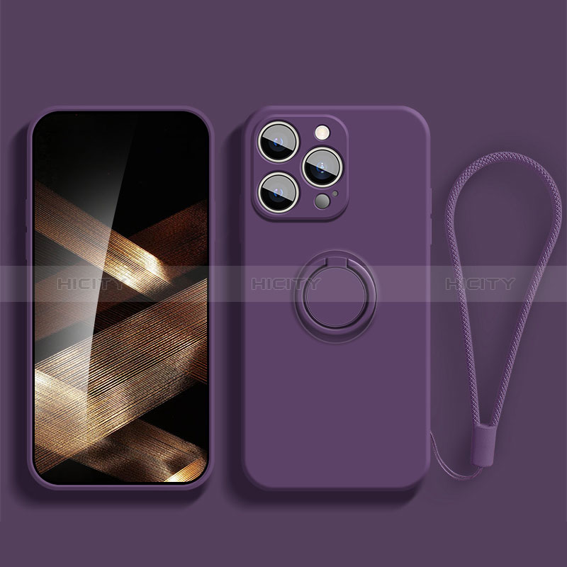 Custodia Silicone Ultra Sottile Morbida Cover con Magnetico Anello Supporto YK1 per Apple iPhone 14 Pro Viola