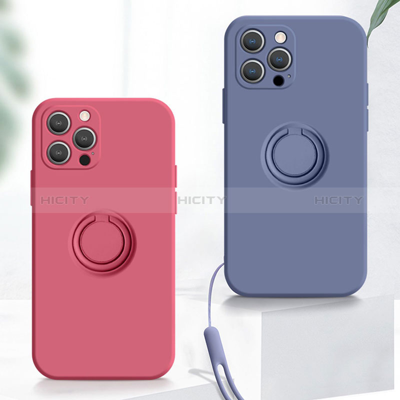 Custodia Silicone Ultra Sottile Morbida Cover con Magnetico Anello Supporto YK1 per Apple iPhone 15 Pro