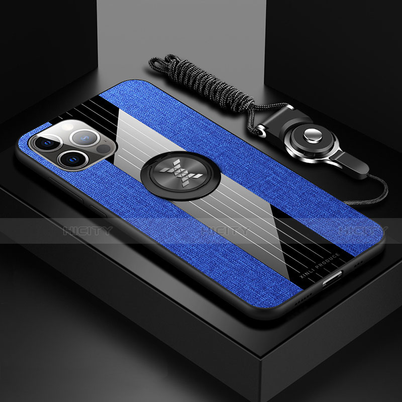 Custodia Silicone Ultra Sottile Morbida Cover con Magnetico Anello Supporto Z01 per Apple iPhone 13 Pro Blu