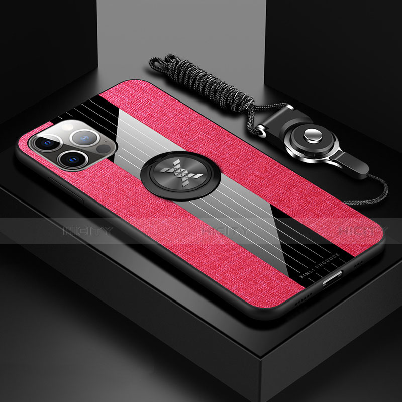 Custodia Silicone Ultra Sottile Morbida Cover con Magnetico Anello Supporto Z01 per Apple iPhone 13 Pro Max Rosso