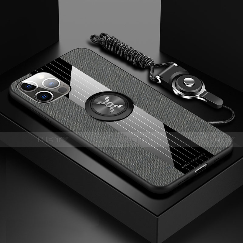 Custodia Silicone Ultra Sottile Morbida Cover con Magnetico Anello Supporto Z01 per Apple iPhone 15 Pro Max Grigio