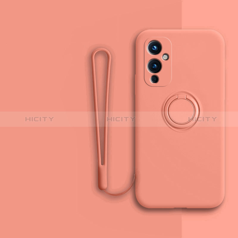 Custodia Silicone Ultra Sottile Morbida Cover con Magnetico Anello Supporto Z01 per OnePlus 9 5G Arancione