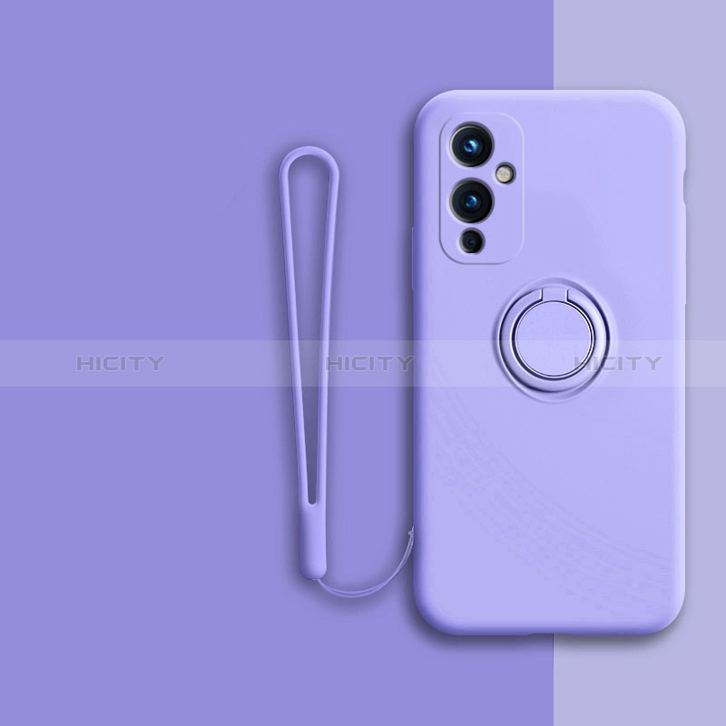 Custodia Silicone Ultra Sottile Morbida Cover con Magnetico Anello Supporto Z01 per OnePlus 9 5G Lavanda