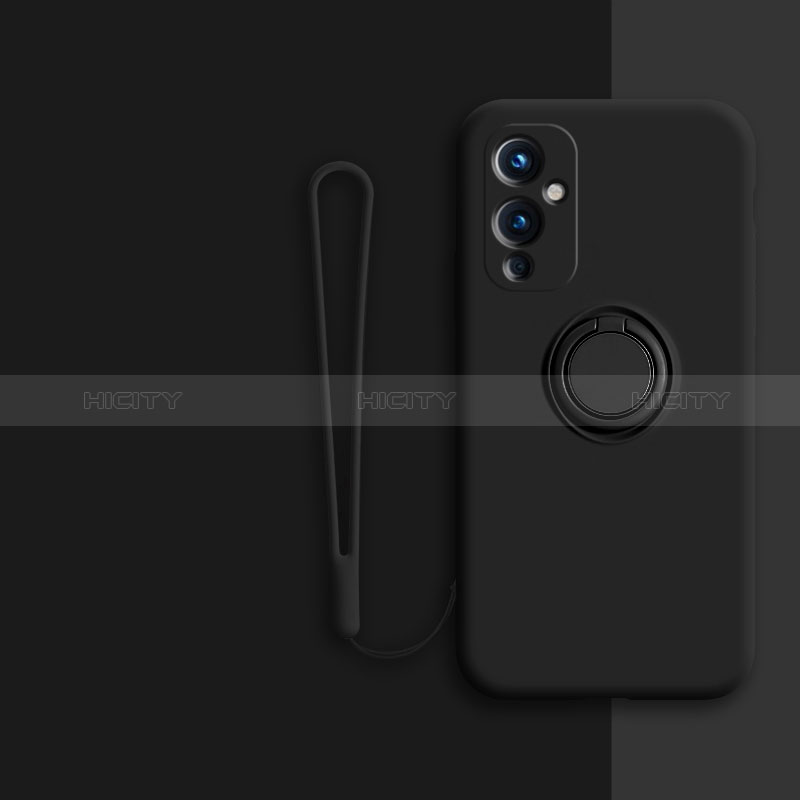 Custodia Silicone Ultra Sottile Morbida Cover con Magnetico Anello Supporto Z01 per OnePlus 9 5G Nero