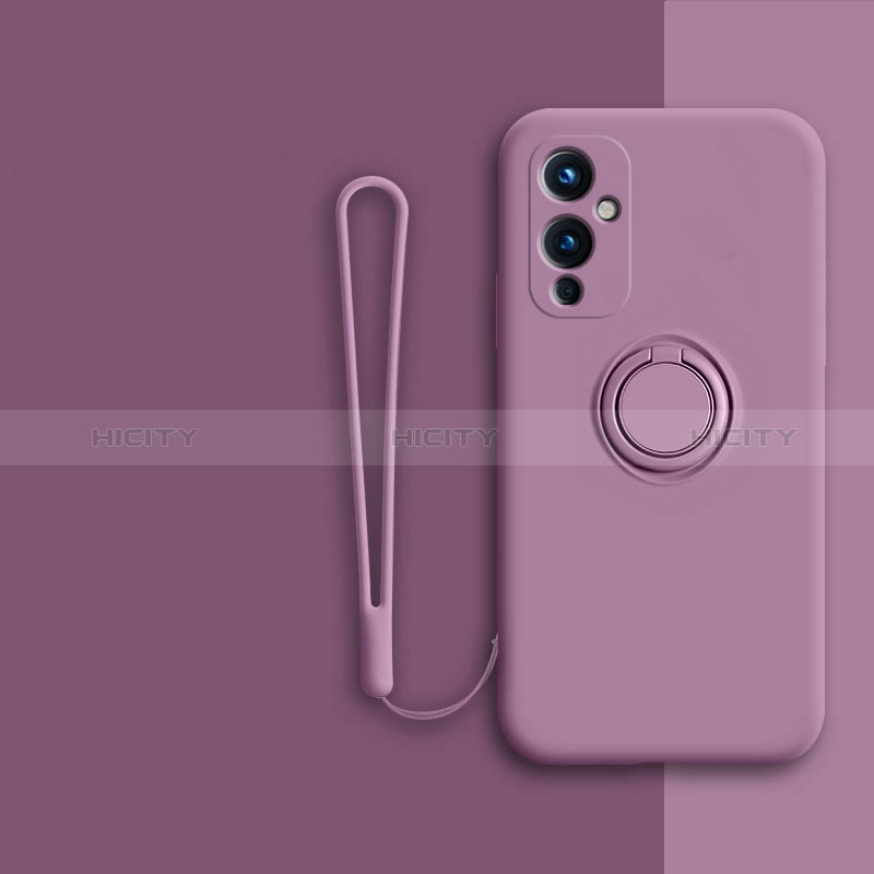 Custodia Silicone Ultra Sottile Morbida Cover con Magnetico Anello Supporto Z01 per OnePlus 9 5G Viola