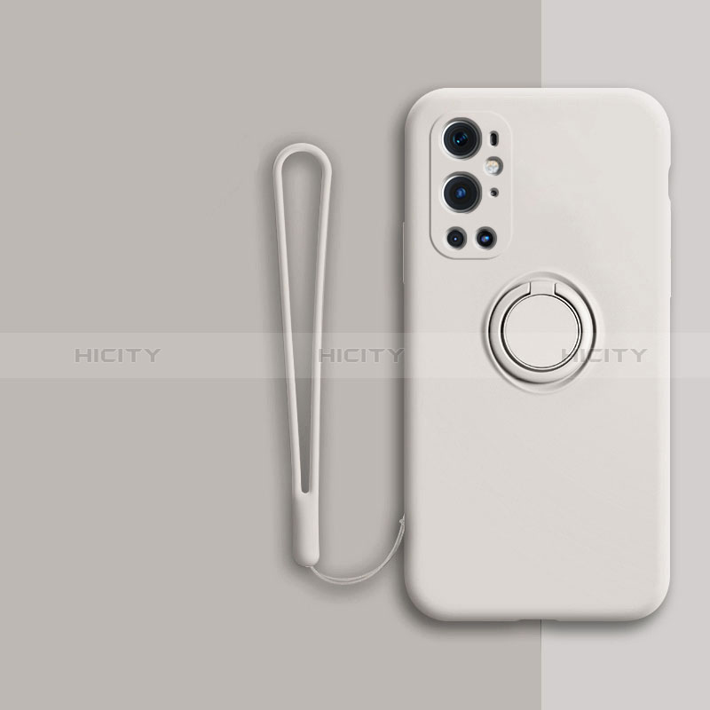 Custodia Silicone Ultra Sottile Morbida Cover con Magnetico Anello Supporto Z01 per OnePlus 9 Pro 5G Bianco