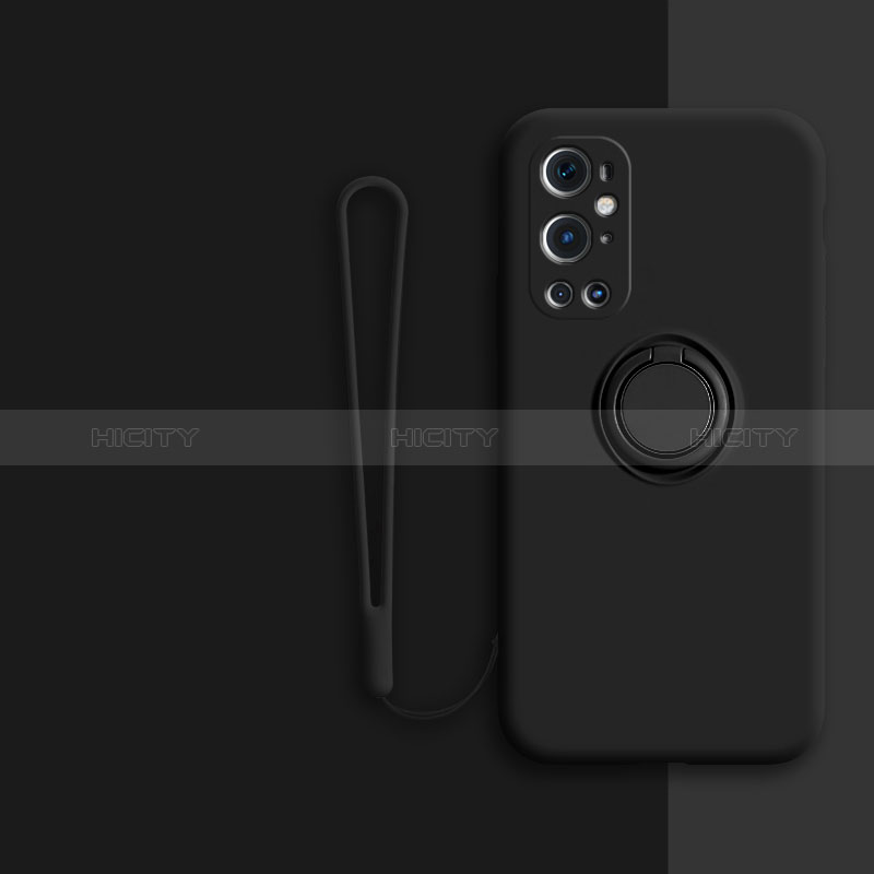 Custodia Silicone Ultra Sottile Morbida Cover con Magnetico Anello Supporto Z01 per OnePlus 9 Pro 5G Nero