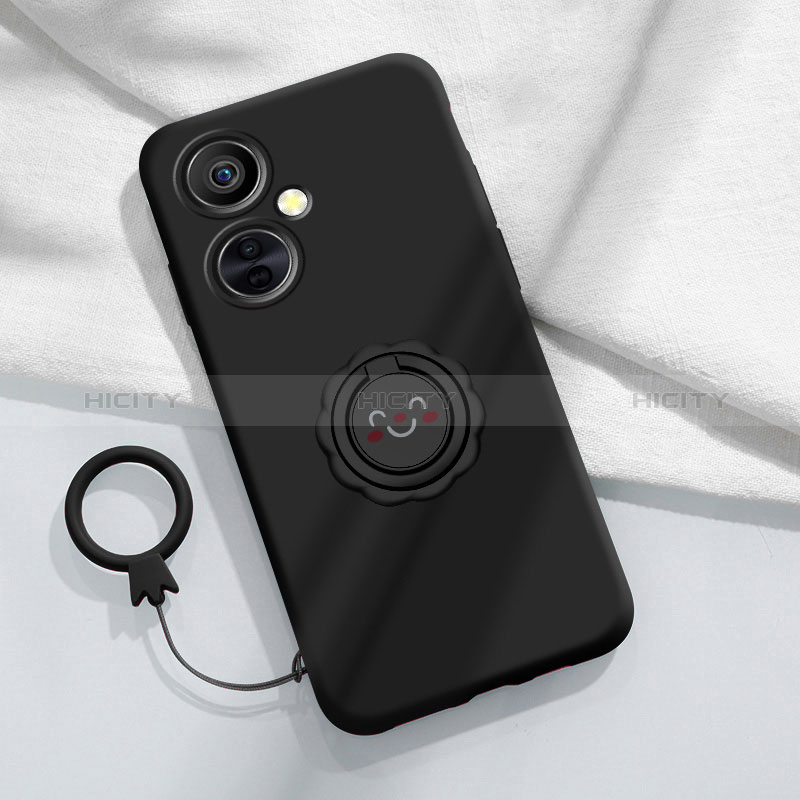 Custodia Silicone Ultra Sottile Morbida Cover con Magnetico Anello Supporto Z01 per OnePlus Nord CE 3 5G Nero