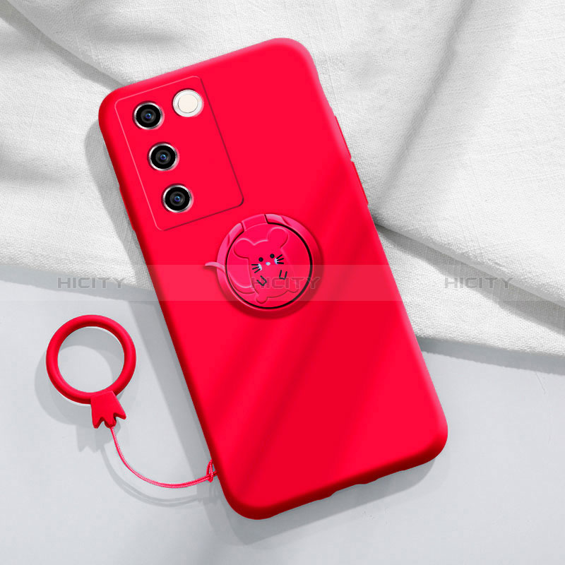 Custodia Silicone Ultra Sottile Morbida Cover con Magnetico Anello Supporto Z01 per Vivo V27 5G Rosso