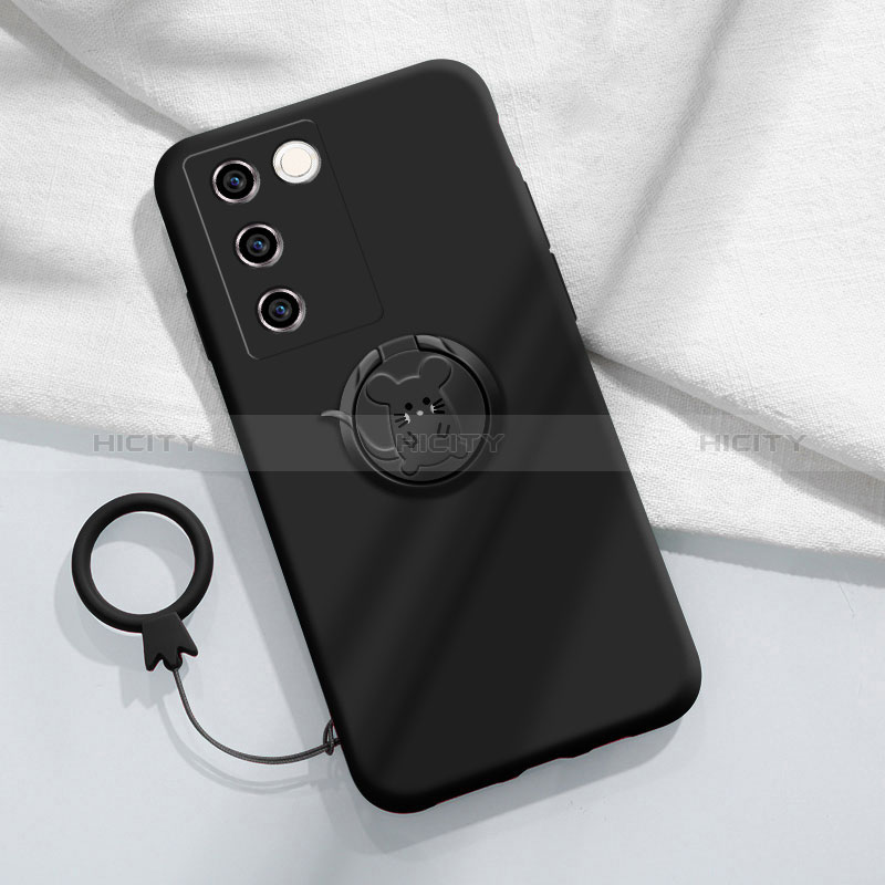 Custodia Silicone Ultra Sottile Morbida Cover con Magnetico Anello Supporto Z01 per Vivo V27 Pro 5G Nero