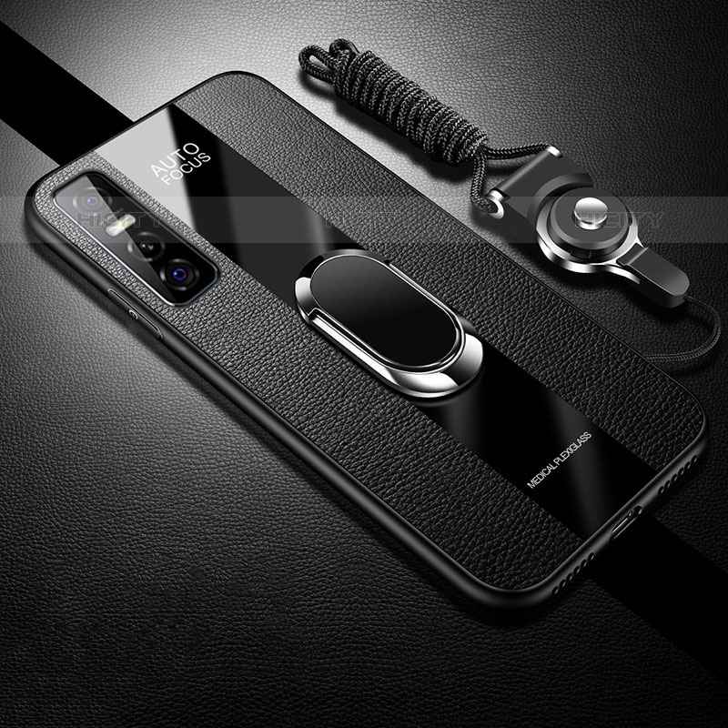 Custodia Silicone Ultra Sottile Morbida Cover con Magnetico Anello Supporto Z01 per Vivo Y73s 5G Nero