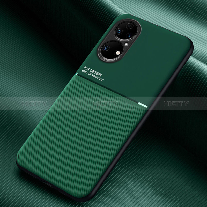 Custodia Silicone Ultra Sottile Morbida Cover con Magnetico per Huawei P50 Pro Verde