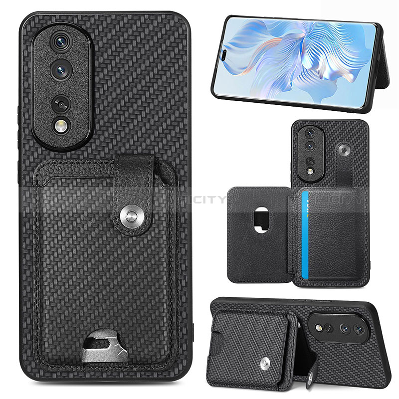 Custodia Silicone Ultra Sottile Morbida Cover con Magnetico S01D per Huawei Honor 80 Pro 5G Nero