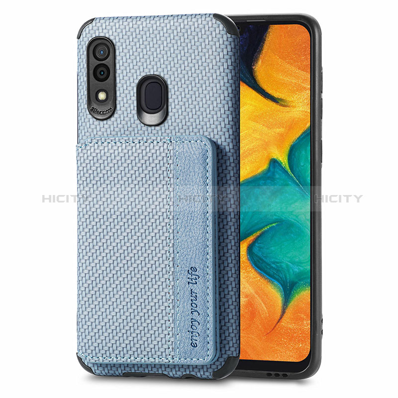 Custodia Silicone Ultra Sottile Morbida Cover con Magnetico S01D per Samsung Galaxy A20 Blu