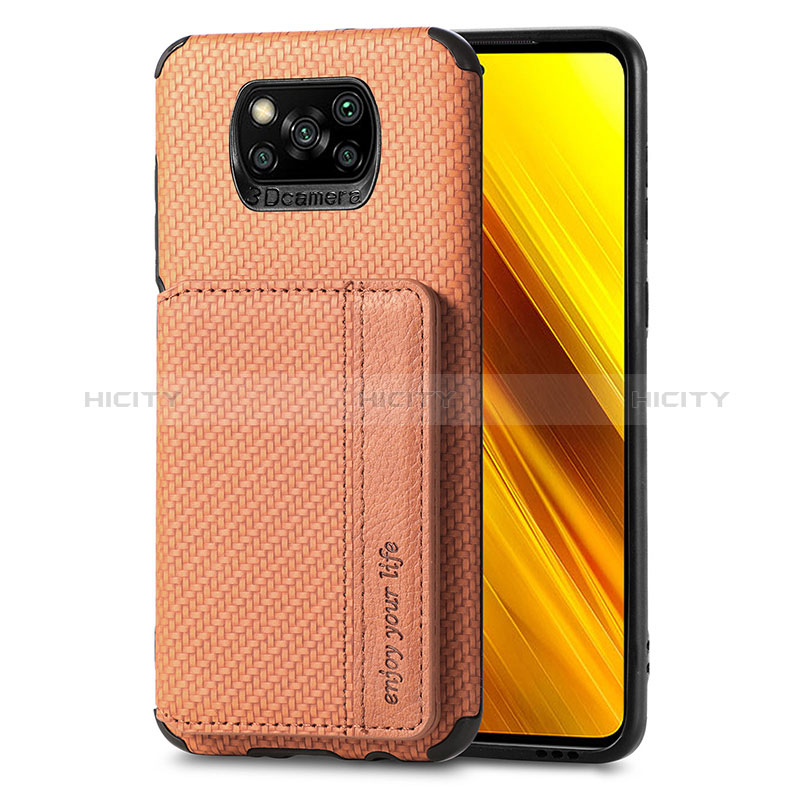 Custodia Silicone Ultra Sottile Morbida Cover con Magnetico S01D per Xiaomi Poco X3 Pro Marrone