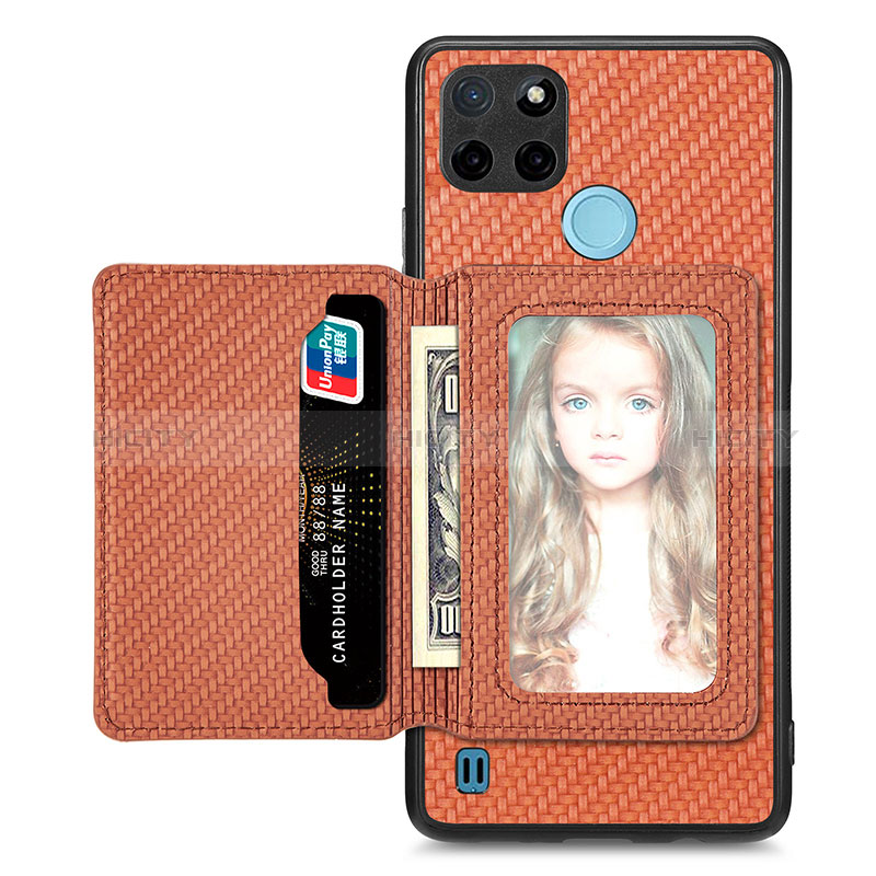 Custodia Silicone Ultra Sottile Morbida Cover con Magnetico S02D per Realme C21Y Marrone