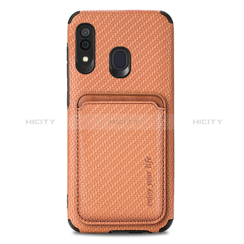 Custodia Silicone Ultra Sottile Morbida Cover con Magnetico S02D per Samsung Galaxy A20 Marrone