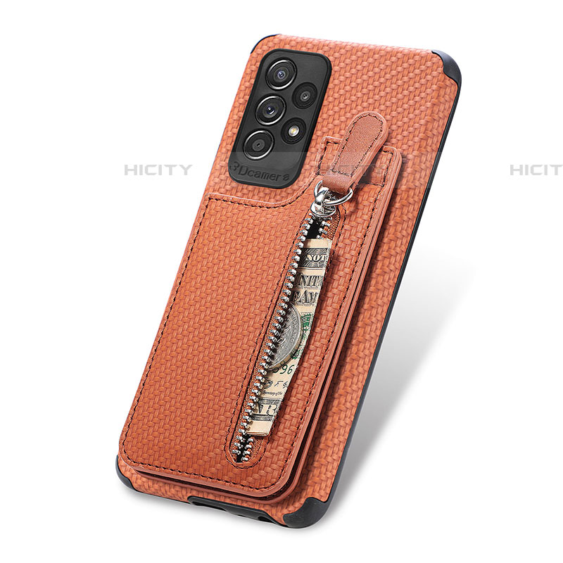Custodia Silicone Ultra Sottile Morbida Cover con Magnetico S02D per Samsung Galaxy A52 4G Marrone