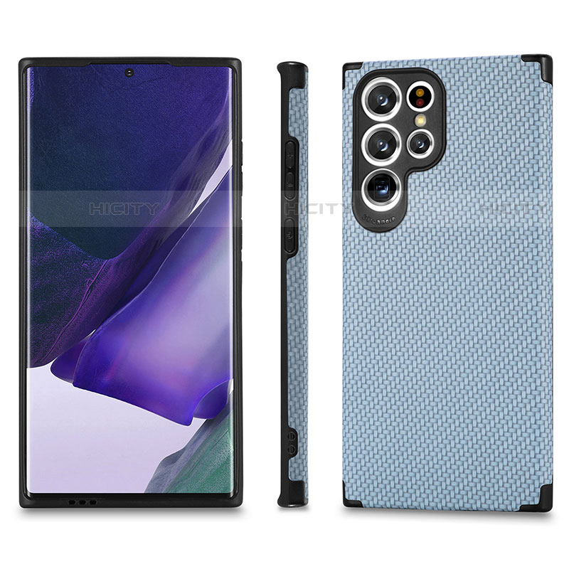 Custodia Silicone Ultra Sottile Morbida Cover con Magnetico S03D per Samsung Galaxy S22 Ultra 5G Blu