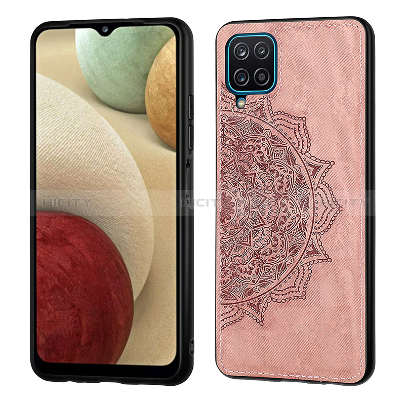 Custodia Silicone Ultra Sottile Morbida Cover con Magnetico S04D per Samsung Galaxy A12 Nacho Oro Rosa