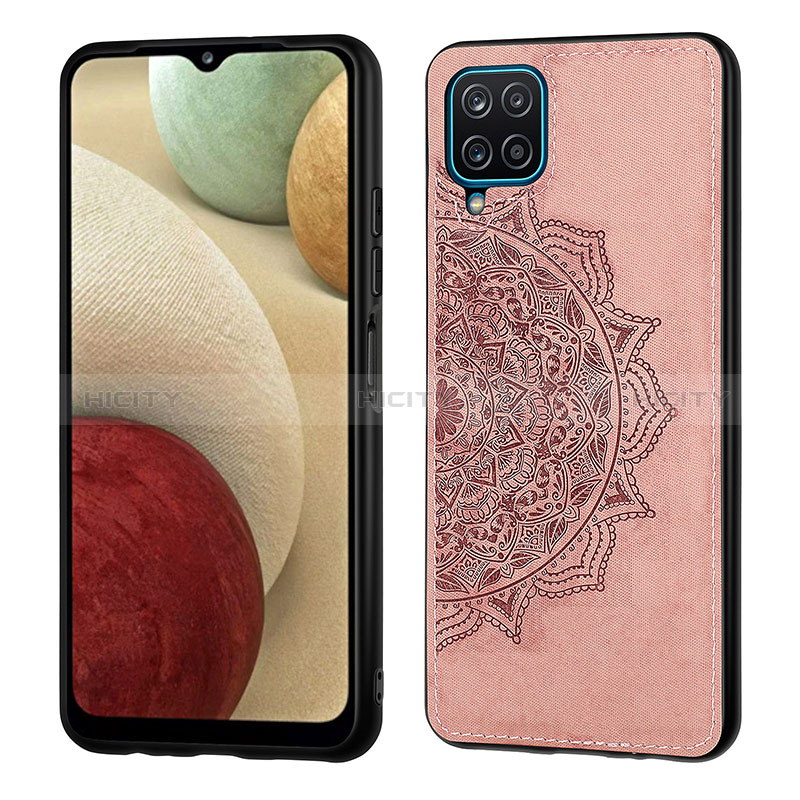 Custodia Silicone Ultra Sottile Morbida Cover con Magnetico S04D per Samsung Galaxy A12 Oro Rosa