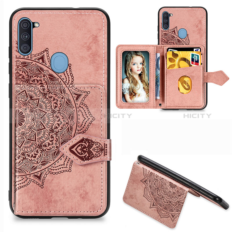 Custodia Silicone Ultra Sottile Morbida Cover con Magnetico S05D per Samsung Galaxy A11 Oro Rosa