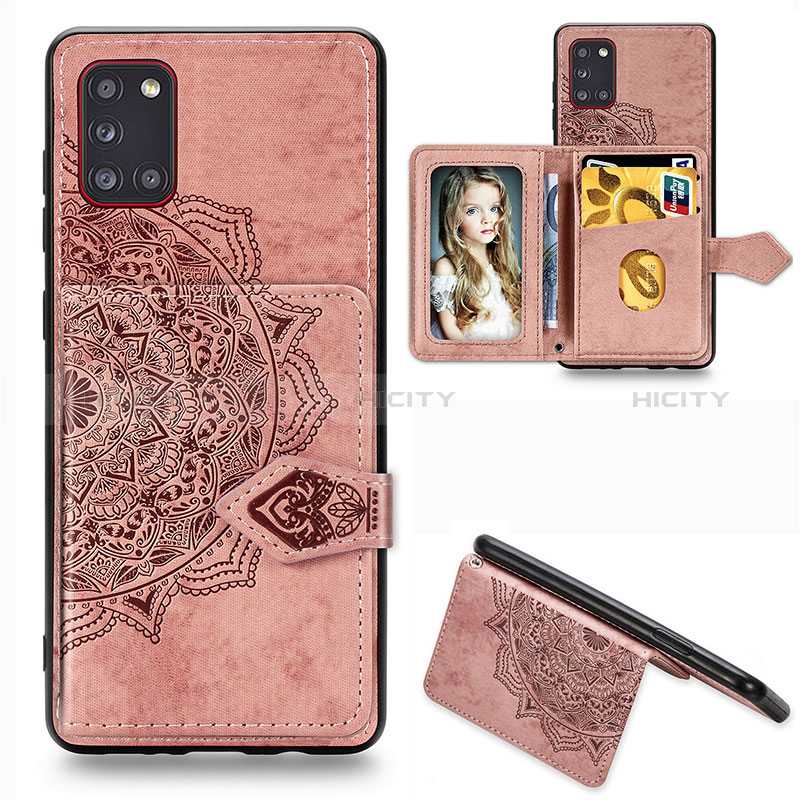 Custodia Silicone Ultra Sottile Morbida Cover con Magnetico S05D per Samsung Galaxy A31 Oro Rosa