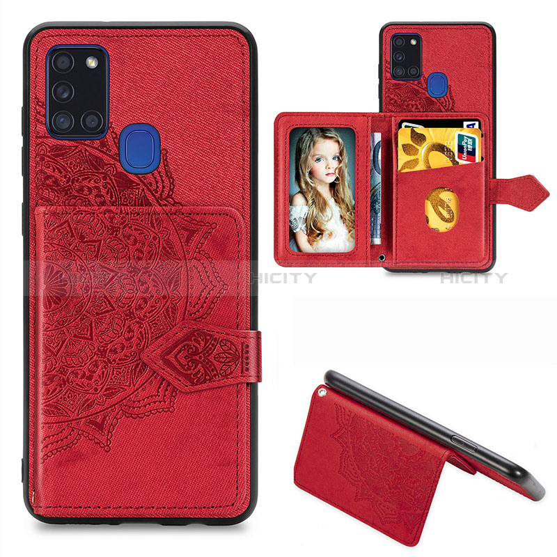 Custodia Silicone Ultra Sottile Morbida Cover con Magnetico S06D per Samsung Galaxy A21s Rosso