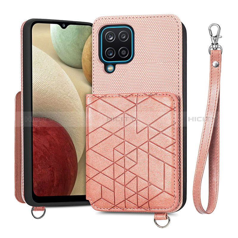 Custodia Silicone Ultra Sottile Morbida Cover con Magnetico S08D per Samsung Galaxy A12 Nacho Rosa