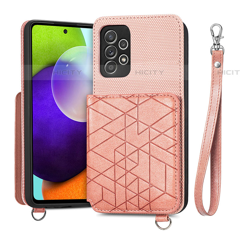 Custodia Silicone Ultra Sottile Morbida Cover con Magnetico S08D per Samsung Galaxy A52 4G Rosa