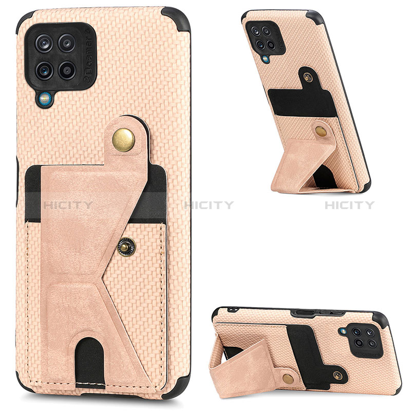 Custodia Silicone Ultra Sottile Morbida Cover con Magnetico S09D per Samsung Galaxy A12 Oro Rosa