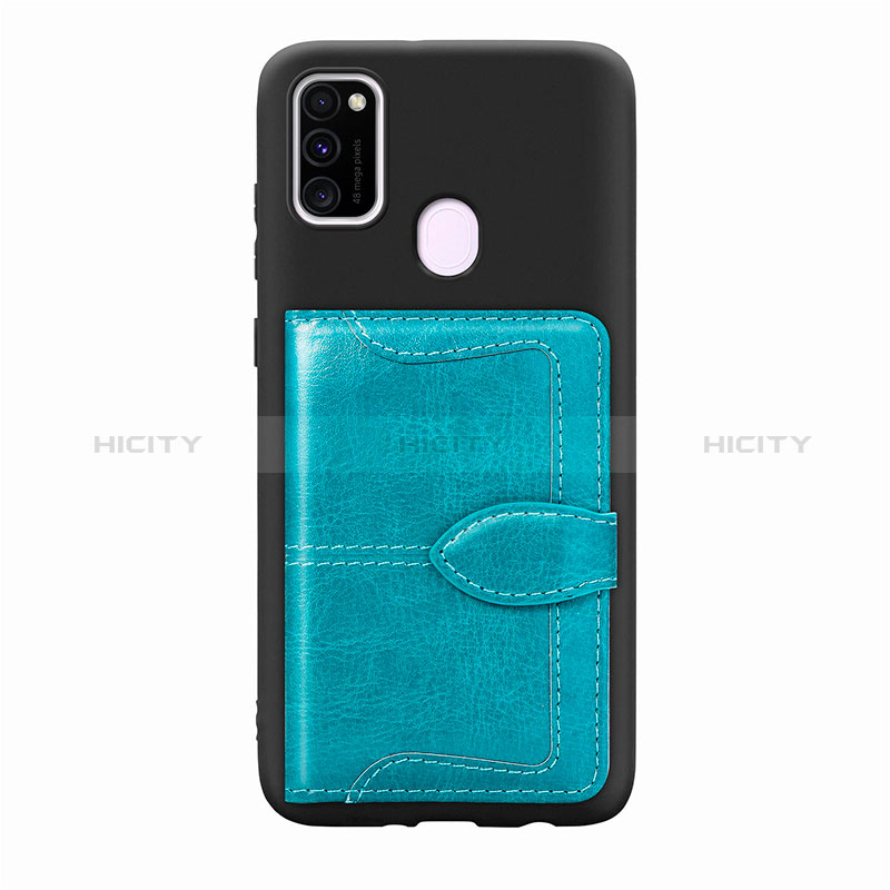 Custodia Silicone Ultra Sottile Morbida Cover con Magnetico S12D per Samsung Galaxy M30s Ciano