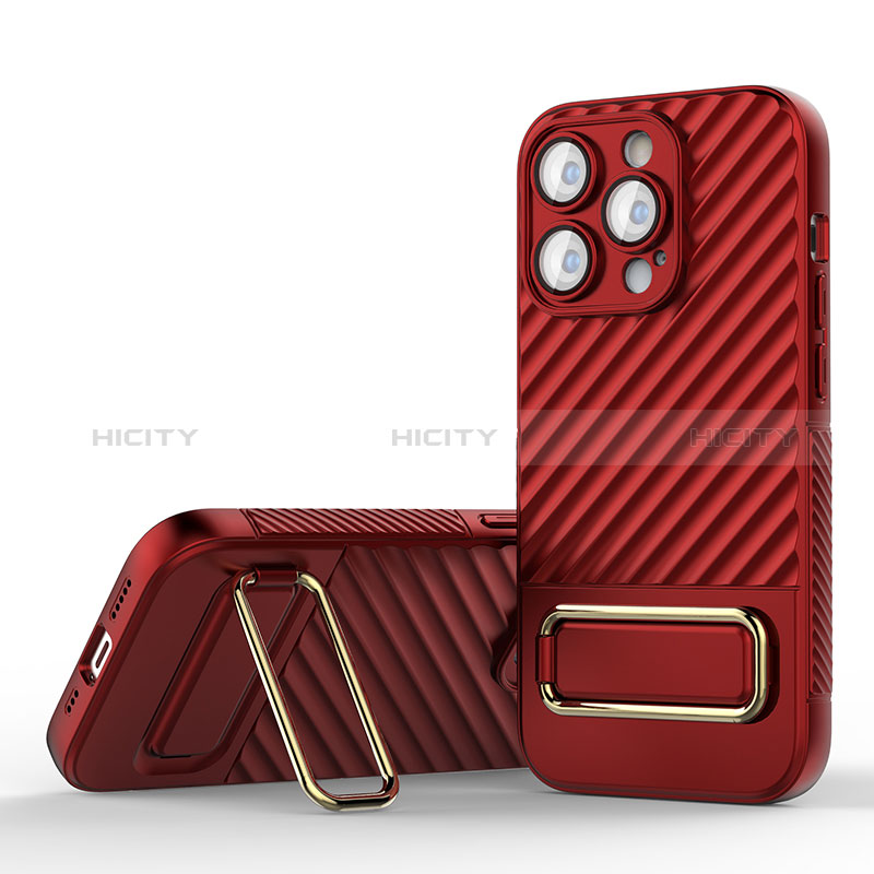 Custodia Silicone Ultra Sottile Morbida Cover con Supporto KC1 per Apple iPhone 14 Pro Rosso