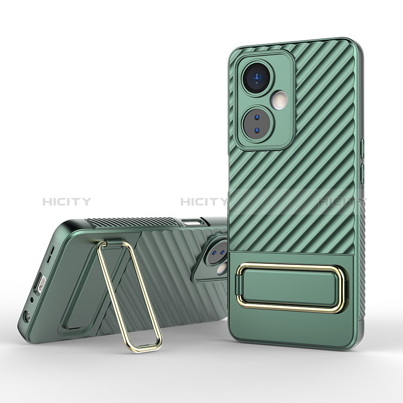 Custodia Silicone Ultra Sottile Morbida Cover con Supporto KC1 per OnePlus Nord CE 3 5G Verde