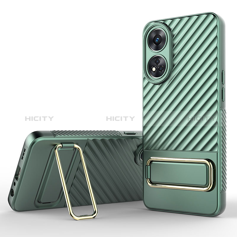 Custodia Silicone Ultra Sottile Morbida Cover con Supporto KC1 per Oppo Reno8 T 4G Verde