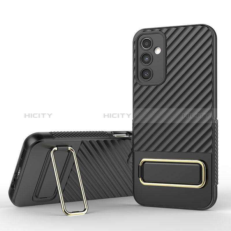 Custodia Silicone Ultra Sottile Morbida Cover con Supporto KC1 per Samsung Galaxy A14 4G Nero