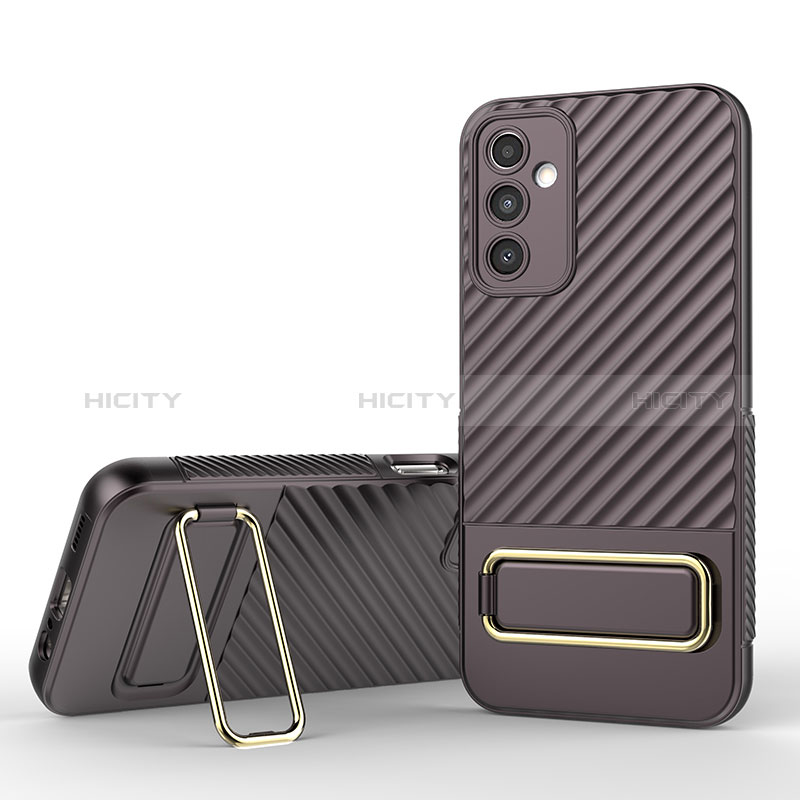 Custodia Silicone Ultra Sottile Morbida Cover con Supporto KC1 per Samsung Galaxy M44 5G Marrone