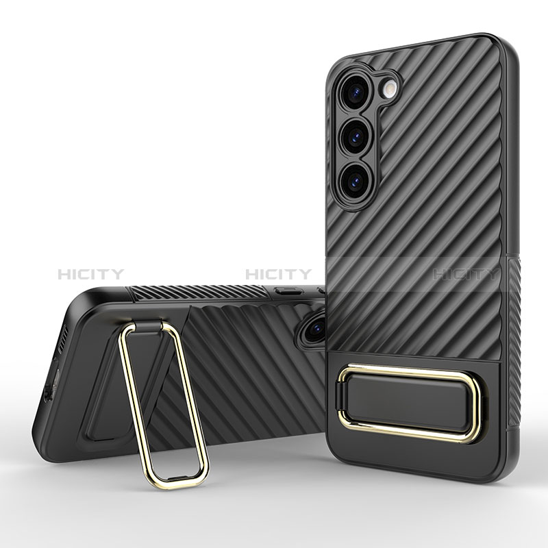 Custodia Silicone Ultra Sottile Morbida Cover con Supporto KC1 per Samsung Galaxy S22 Plus 5G Nero