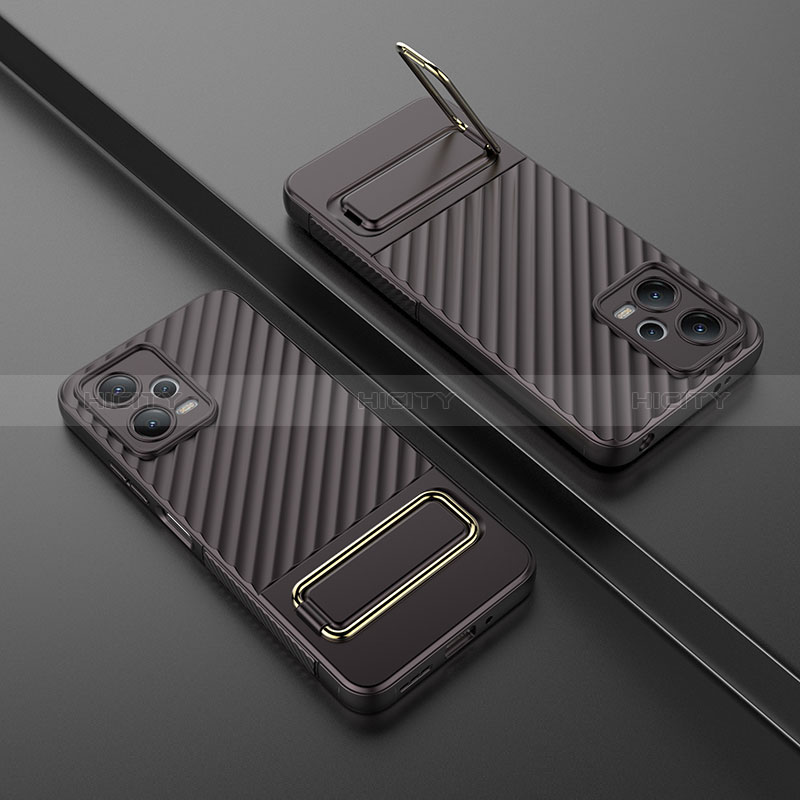 Custodia Silicone Ultra Sottile Morbida Cover con Supporto KC1 per Xiaomi Poco X5 5G Marrone