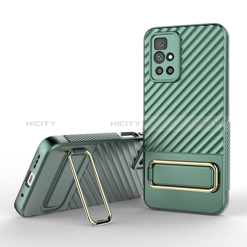 Custodia Silicone Ultra Sottile Morbida Cover con Supporto KC1 per Xiaomi Redmi 10 Prime Verde