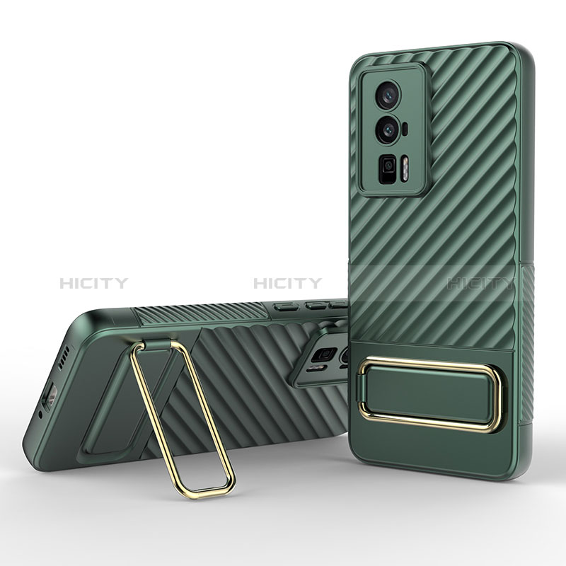 Custodia Silicone Ultra Sottile Morbida Cover con Supporto KC1 per Xiaomi Redmi K60 5G Verde