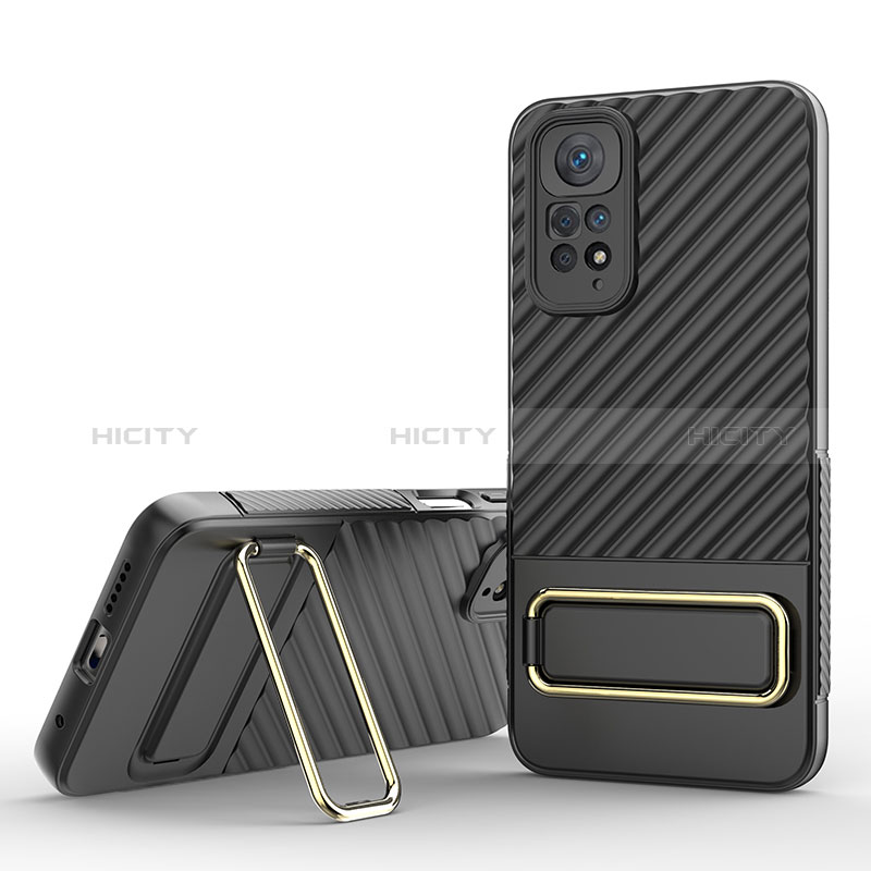 Custodia Silicone Ultra Sottile Morbida Cover con Supporto KC1 per Xiaomi Redmi Note 11 4G (2022) Nero