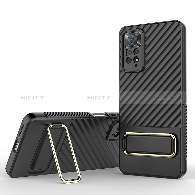 Custodia Silicone Ultra Sottile Morbida Cover con Supporto KC1 per Xiaomi Redmi Note 11 Pro 4G Nero