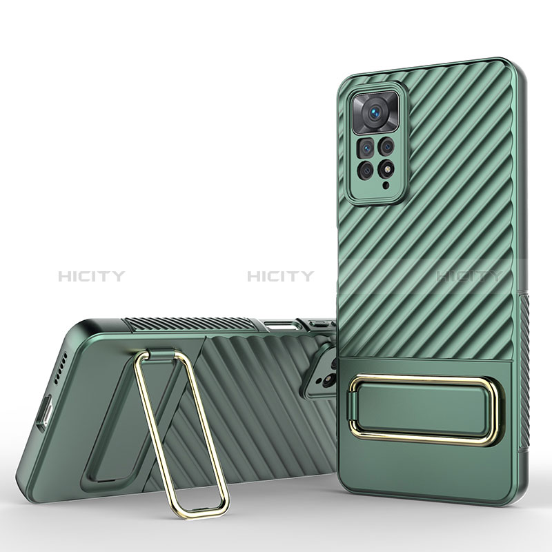 Custodia Silicone Ultra Sottile Morbida Cover con Supporto KC1 per Xiaomi Redmi Note 11 Pro 4G Verde