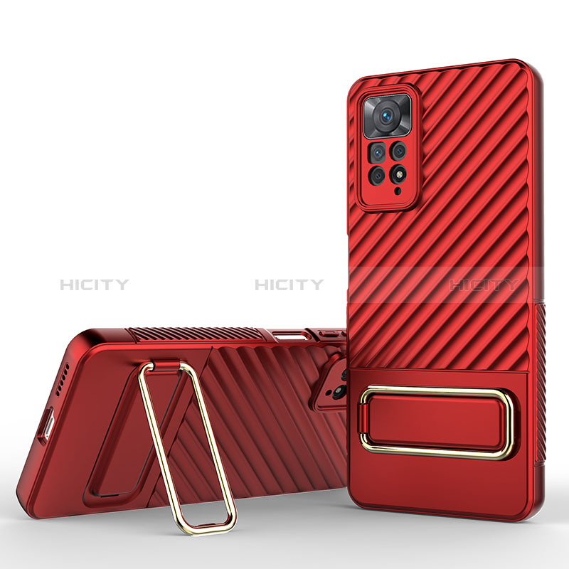 Custodia Silicone Ultra Sottile Morbida Cover con Supporto KC1 per Xiaomi Redmi Note 11 Pro 5G Rosso