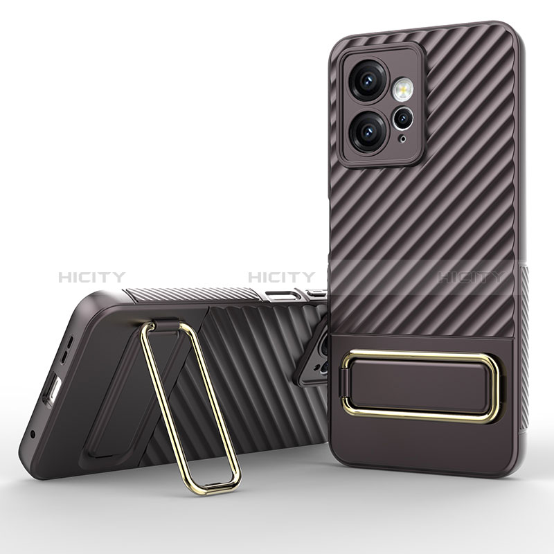 Custodia Silicone Ultra Sottile Morbida Cover con Supporto KC1 per Xiaomi Redmi Note 12 4G Marrone